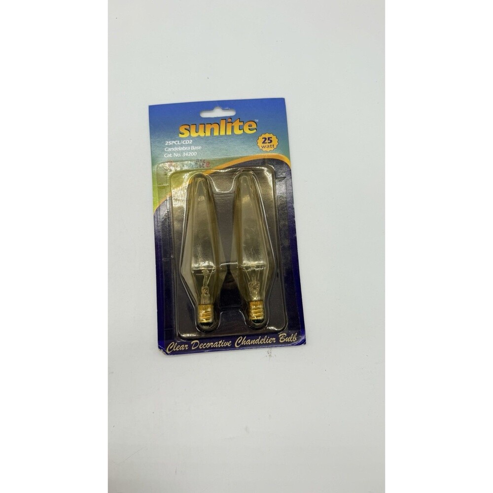 2 Sunlite 25W Clear Chandelier Bulbs Candelabra E12 Prislite 120V 34200